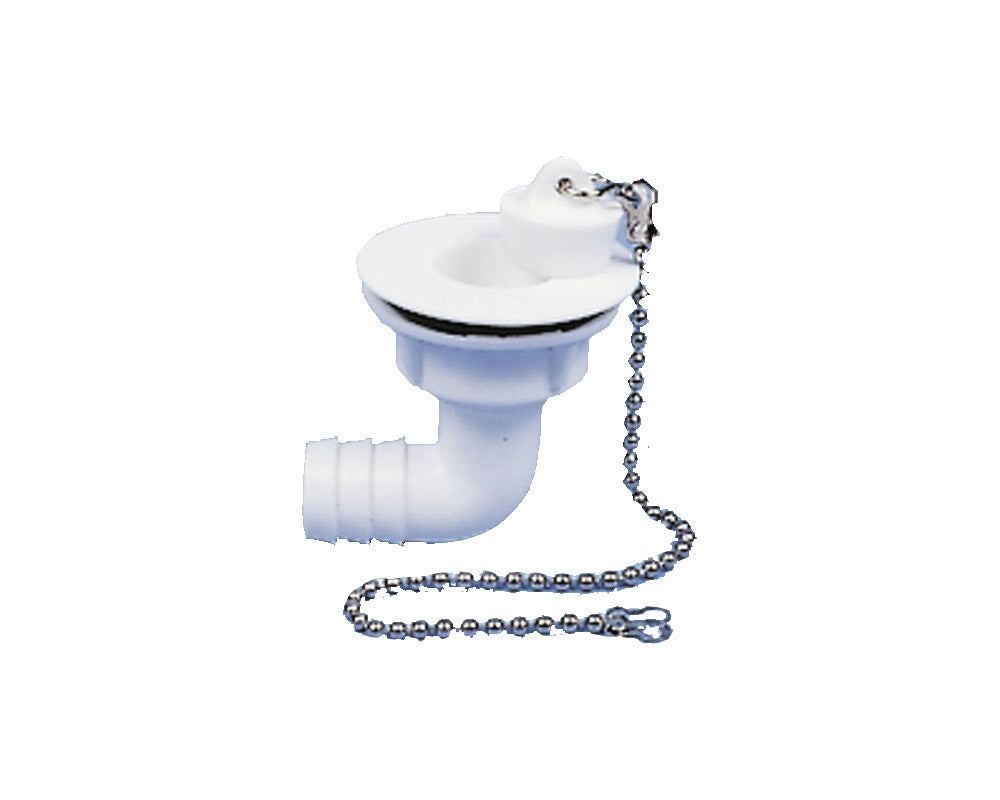 Avløp u/vannlås L Ø30mm rør 19mm m/propp hvit