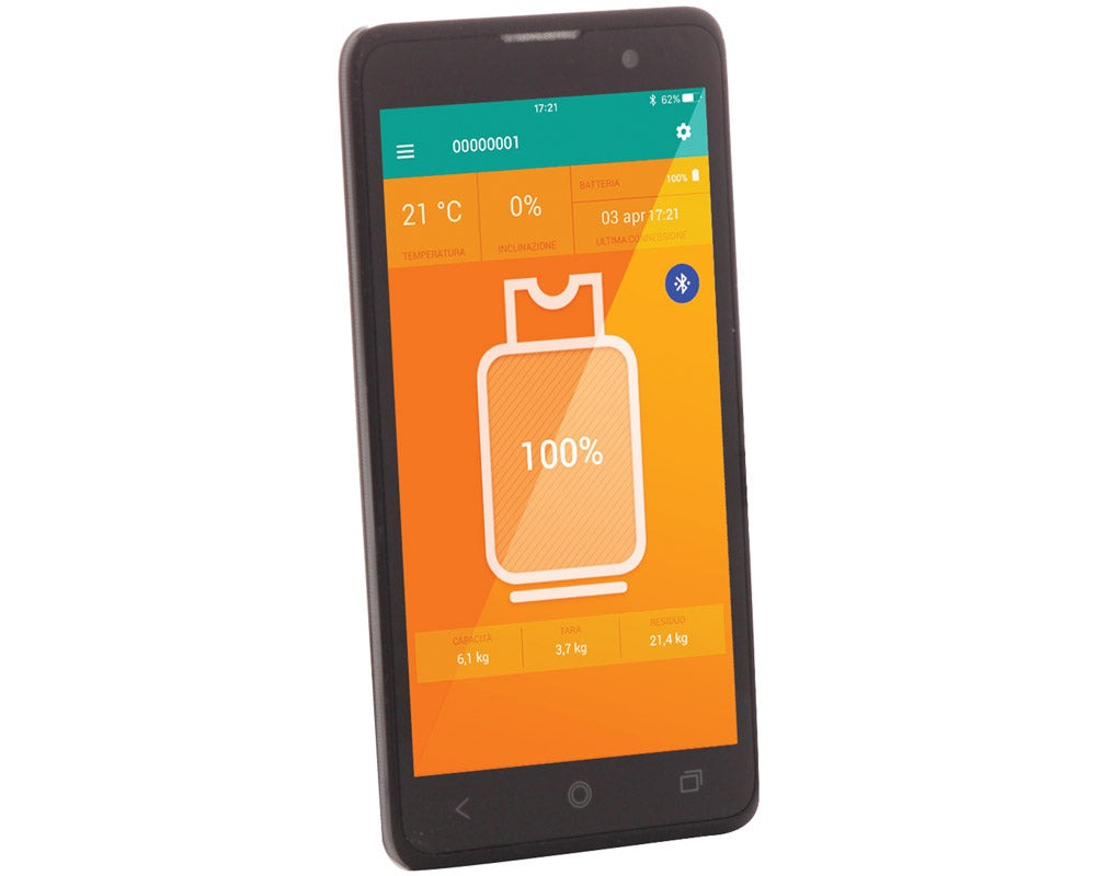 mobiltelefon som viser gasskontroll app