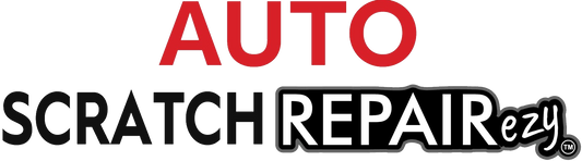 logo til auto scratch repair ezy i rødt, sort og hvitt på gråsort bakgrunn