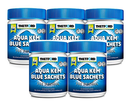 Pakkepris på Thetford Aqua Blue Sachets 75 stk - sanitærmiddel til bobil og campingvogn - Hjem & Fritidsshoppen.no
